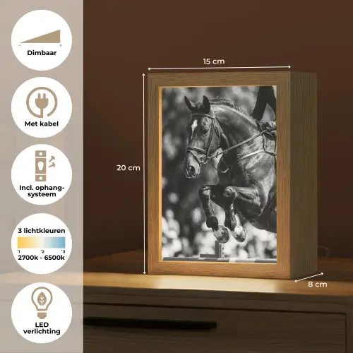Springen - Paard - Zwart - Wit Light Box met kabel (Tafellamp) klein -USP_NL