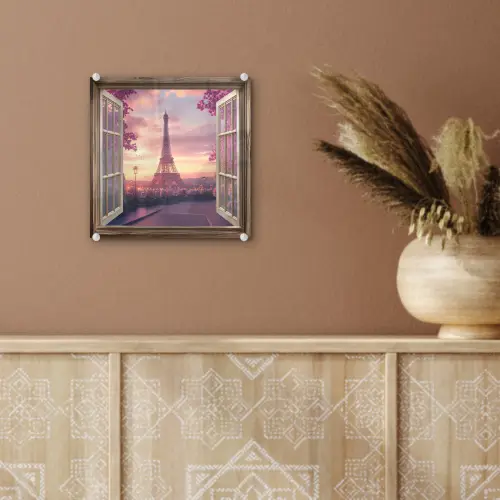 Doorkijk - Parijs - Eiffeltoren - Roze - Kersenbloesem plexiglas 5mm klein -sfeer5