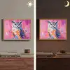 Uil - Roze - Blauw - Verf - Abstract Light Box met batterij (Wandlamp) middel -sfeer3