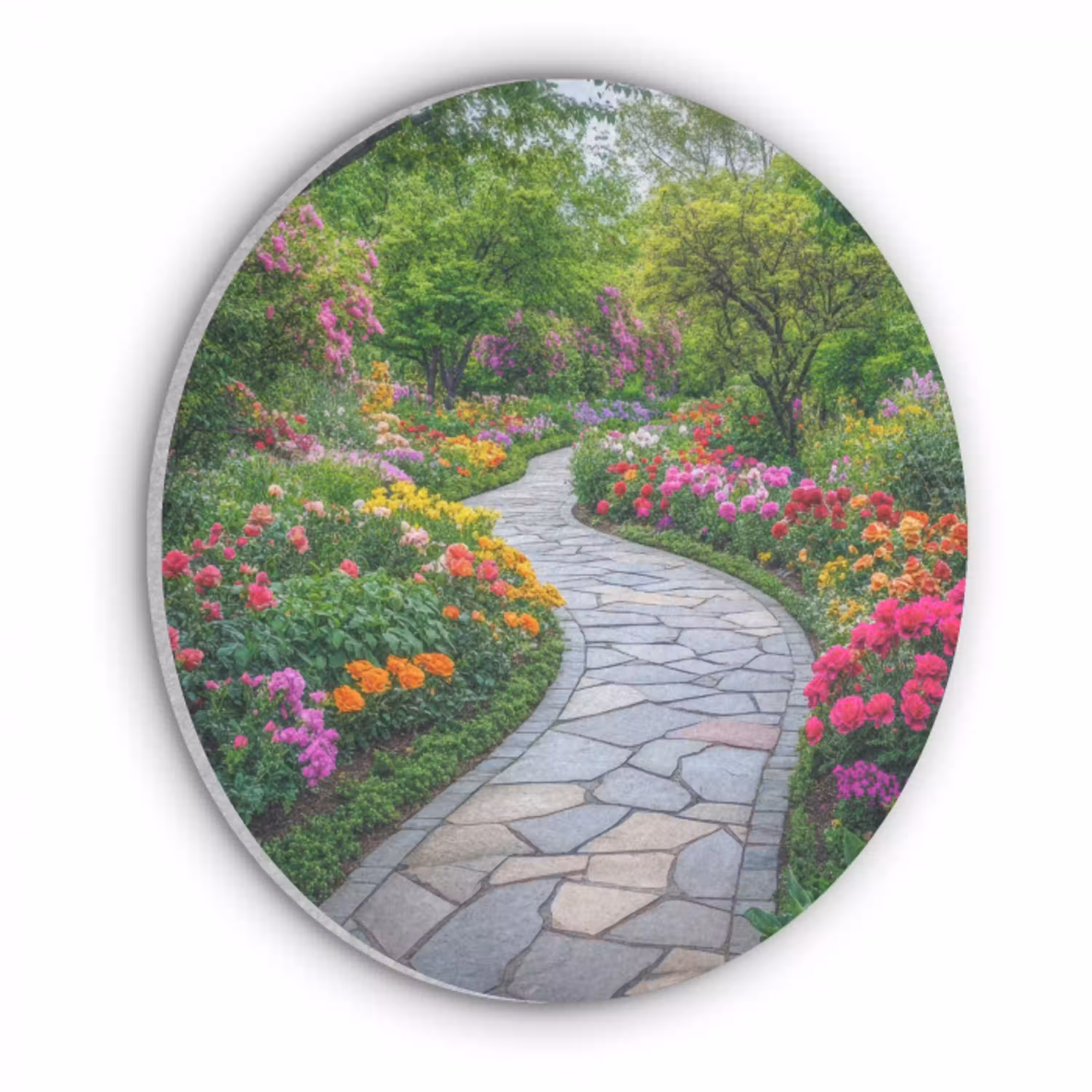 Park - Bloemen - Tuin Akoestische PET Vilt - Rond klein -3d