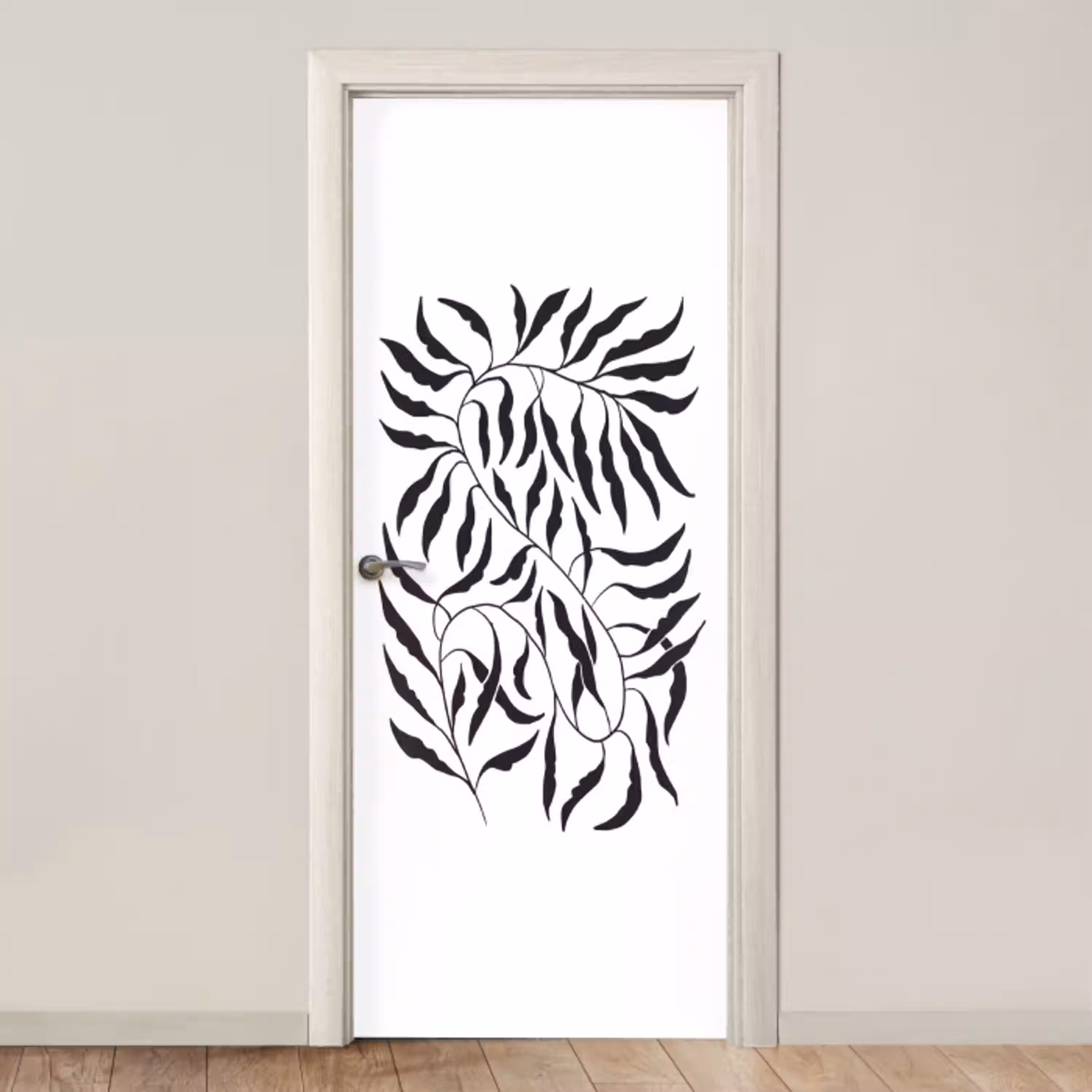 Bladeren - Planten - Bohemian - Wit - Abstract deurposter klein -3d_beige