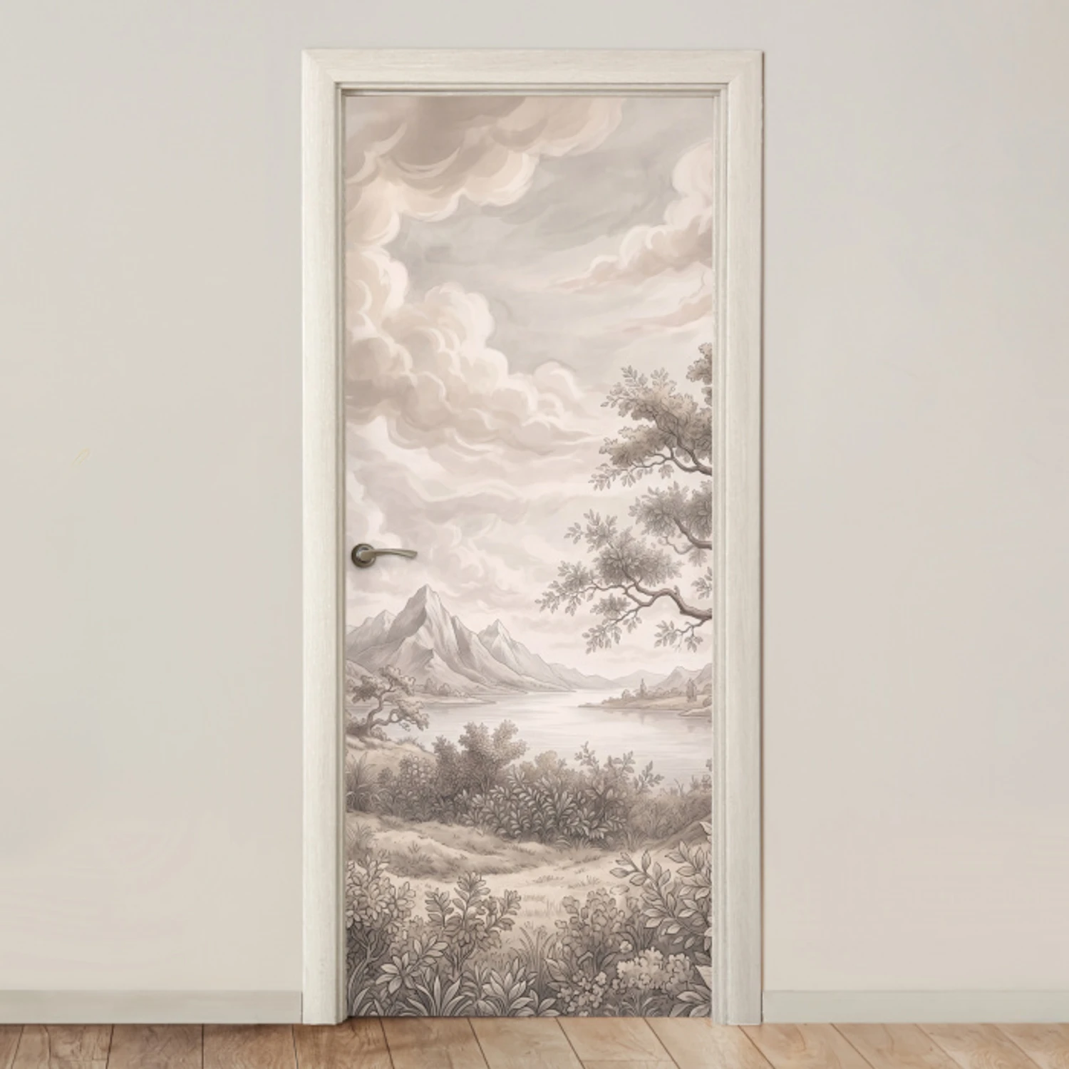 Landschap - Bergen - Meer - Natuur deurposter klein -3d_beige