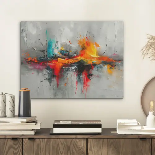 Moderne kunst - Oranje - Grijs - Abstract PET vilt klein -sfeer1