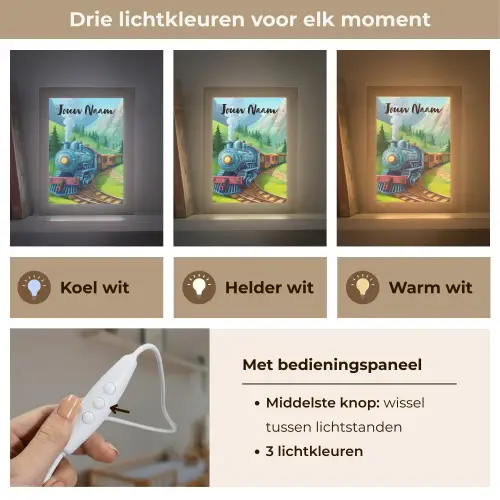 Trein - Bloemen - Kinderen - Natuur Light Box met kabel (Kinderlampje) klein -USP_lichtkleurNL