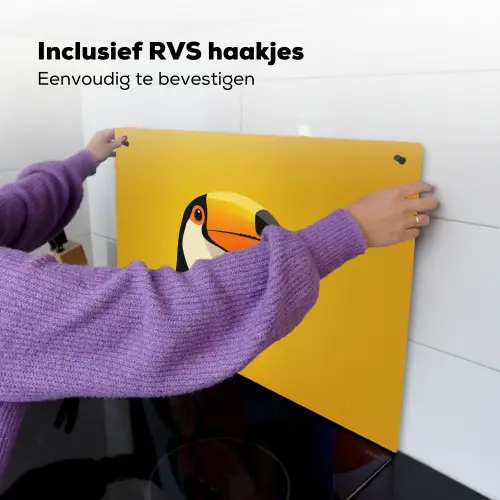 Toekan - Minimalistisch - Snavel - Oranje Inductie beschemer met haakjes klein -ky-ophangen-nl