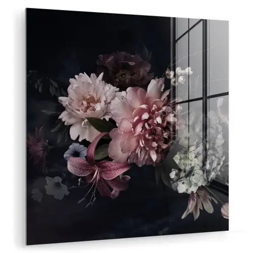 Bloemen - Vintage - Pastel - Zwart - Boeket plexiglas 5mm klein -zzzproduct_nieuw