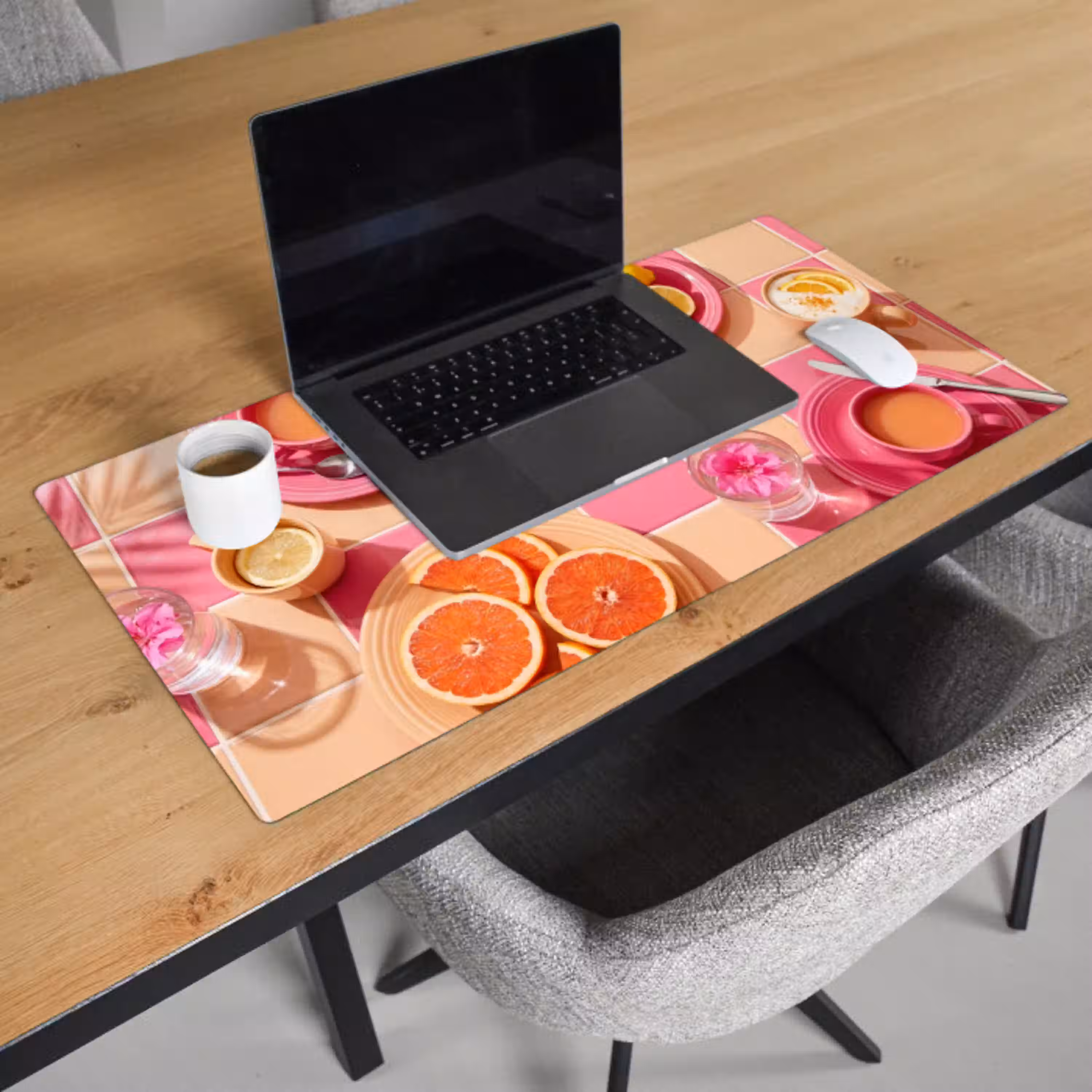 Eten - Citrusvruchten - Stillevens - Roze - Oranje Muismat XXL klein -sfeer1