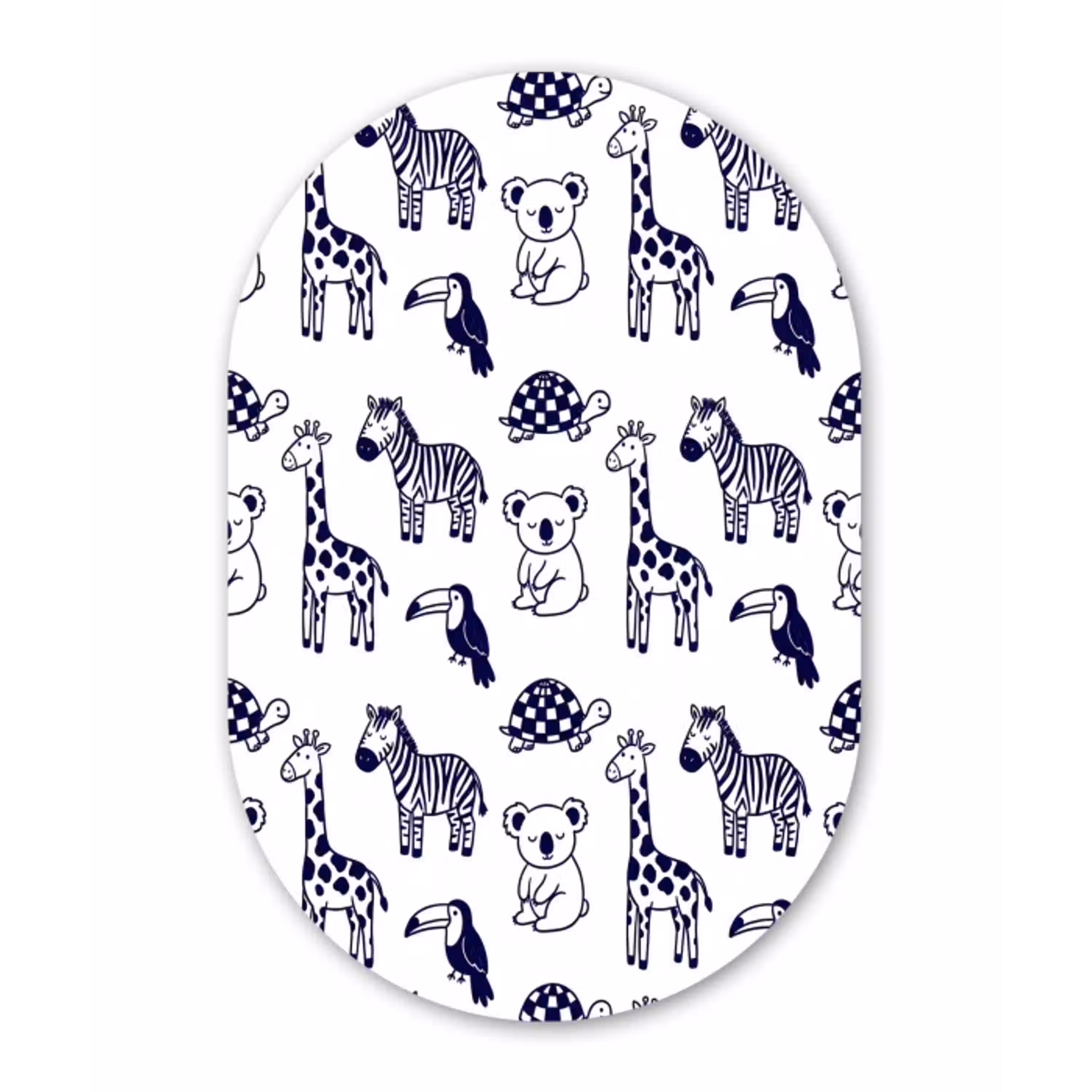 Dieren - Patroon - Kinderkamer - Grafisch - Wit-Blauw Wandcirkel Ovaal Forex klein -3d