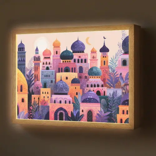 Kleurrijke stad - Zon - Islamitisch Light Box met batterij (Wandlamp) middel -z3d_website