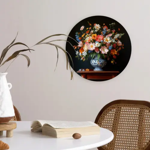 Boeket - Roze - Bloemen - Vaas Wandcirkel kunststof plaat 5mm dik klein -sfeer4