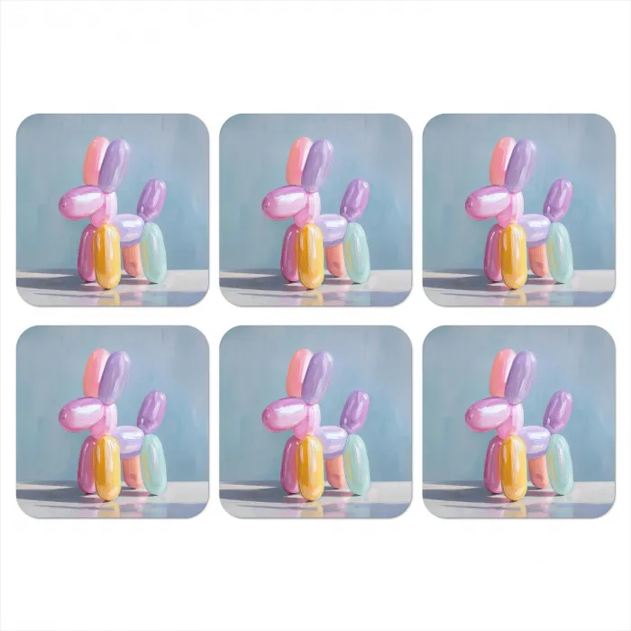 Dier - Ballon - Pasteltinten - Glanzend onderzetter kurk middel -3d