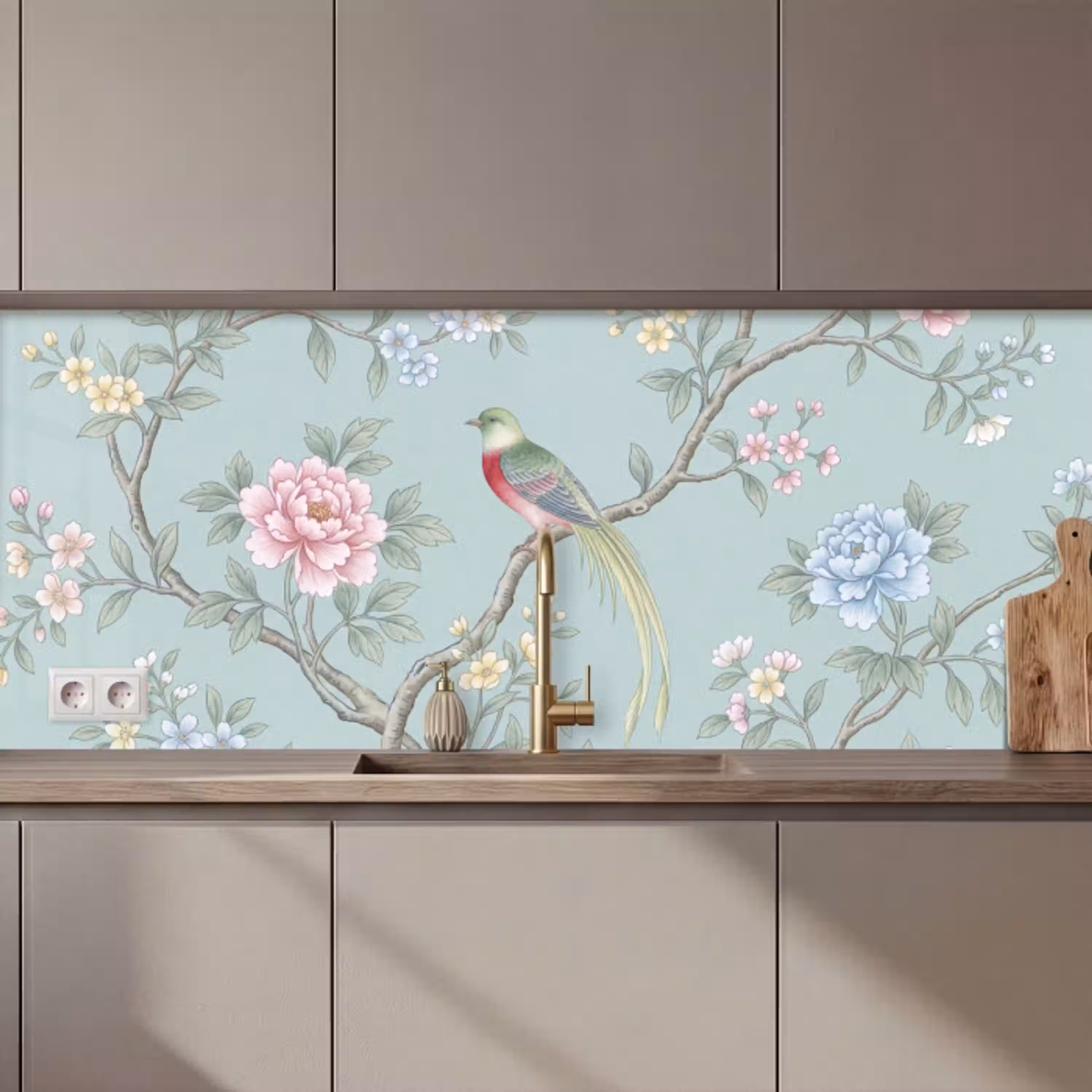 Vogel - Bloemen - Kleurrijk keuken achterwand 2 middel zz_3dshopping