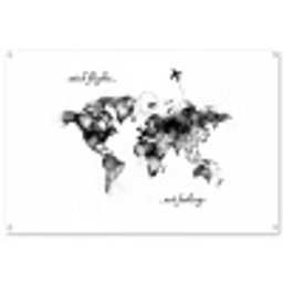 Zwart - Quote - Wereldkaart - Vliegen tuinposter los doek groot -3d