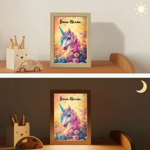 Eenhoorn - Roze - Kleurrijk - Sprookjesbos Light Box met kabel (Kinderlampje) klein -sfeer3_kind