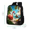 Flamingo en schildpad op tropisch strand Rugzak - Zwart middel -productfoto_formaten