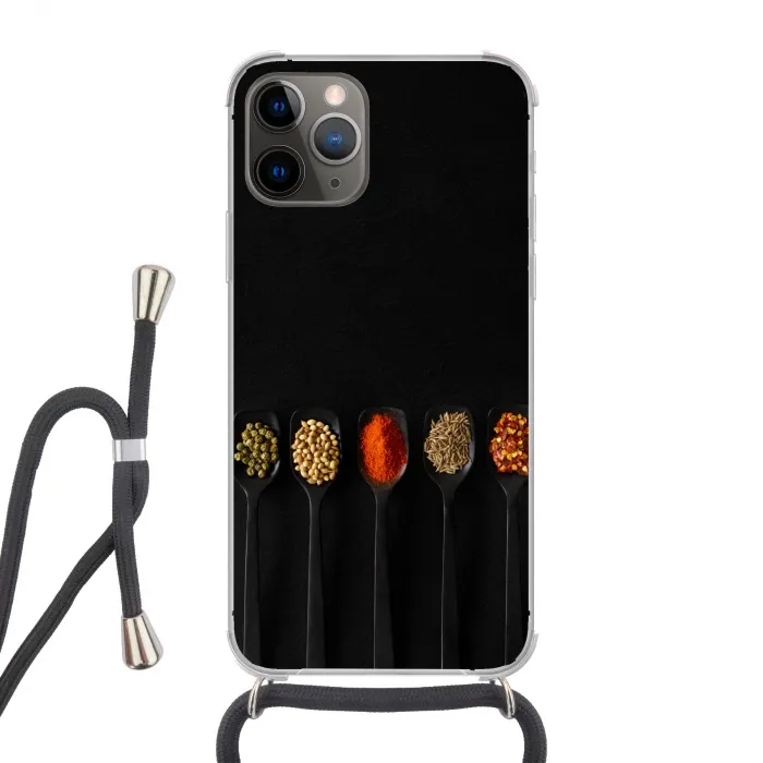 Lepels - Specerijen - Zwart - Kruiden - Rustiek Hoesje iPhone 12 Pro met koord klein -3d