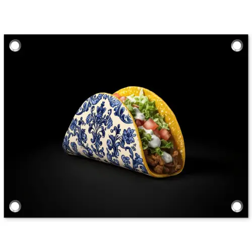Taco - Vlees - Salade - Delftsblauw - Motief tuinposter los doek klein -3d