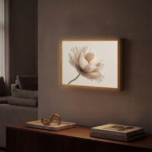 Bloem - Beige - Crème Light Box met batterij (Wandlamp) middel -sfeer1