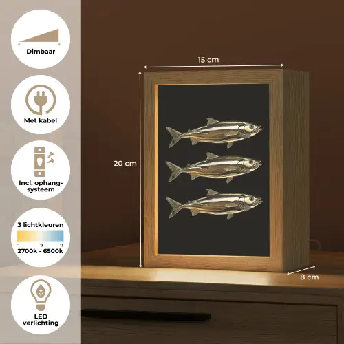 Vissen - Goud - Zwart Light Box met kabel (Tafellamp) klein -USP_NL