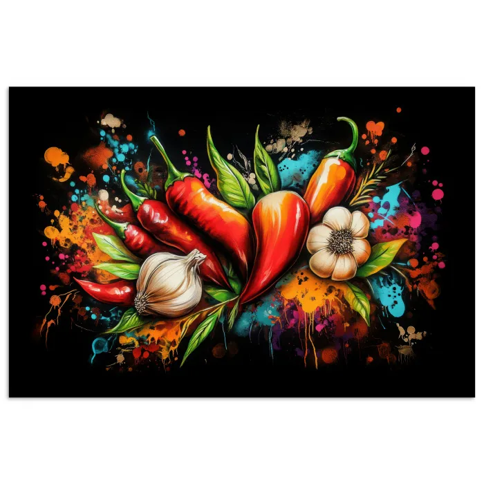 Groente - Peper - Knoflook - Graffiti - Verf - Kleurrijk poster papier klein -3d