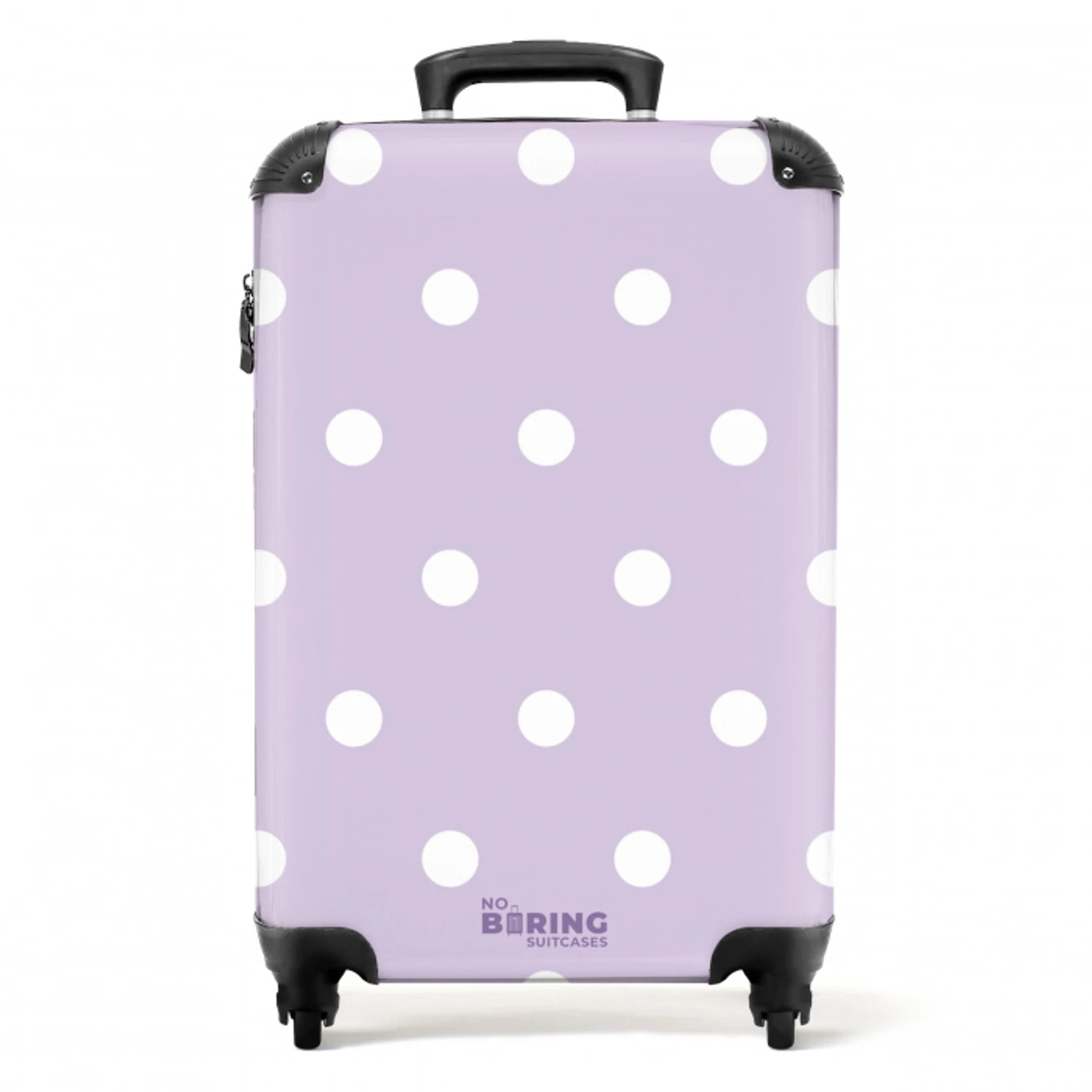 Lichtpaarse achtergrond met witte stippen NBS - Handbagage koffer - Unisex middel -productfoto_recht