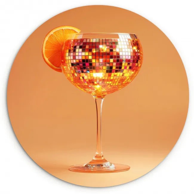 Drank - Oranje - Glitter - Disco KitchenYeah - Keuken - Wandcirkel Forex klein -3d