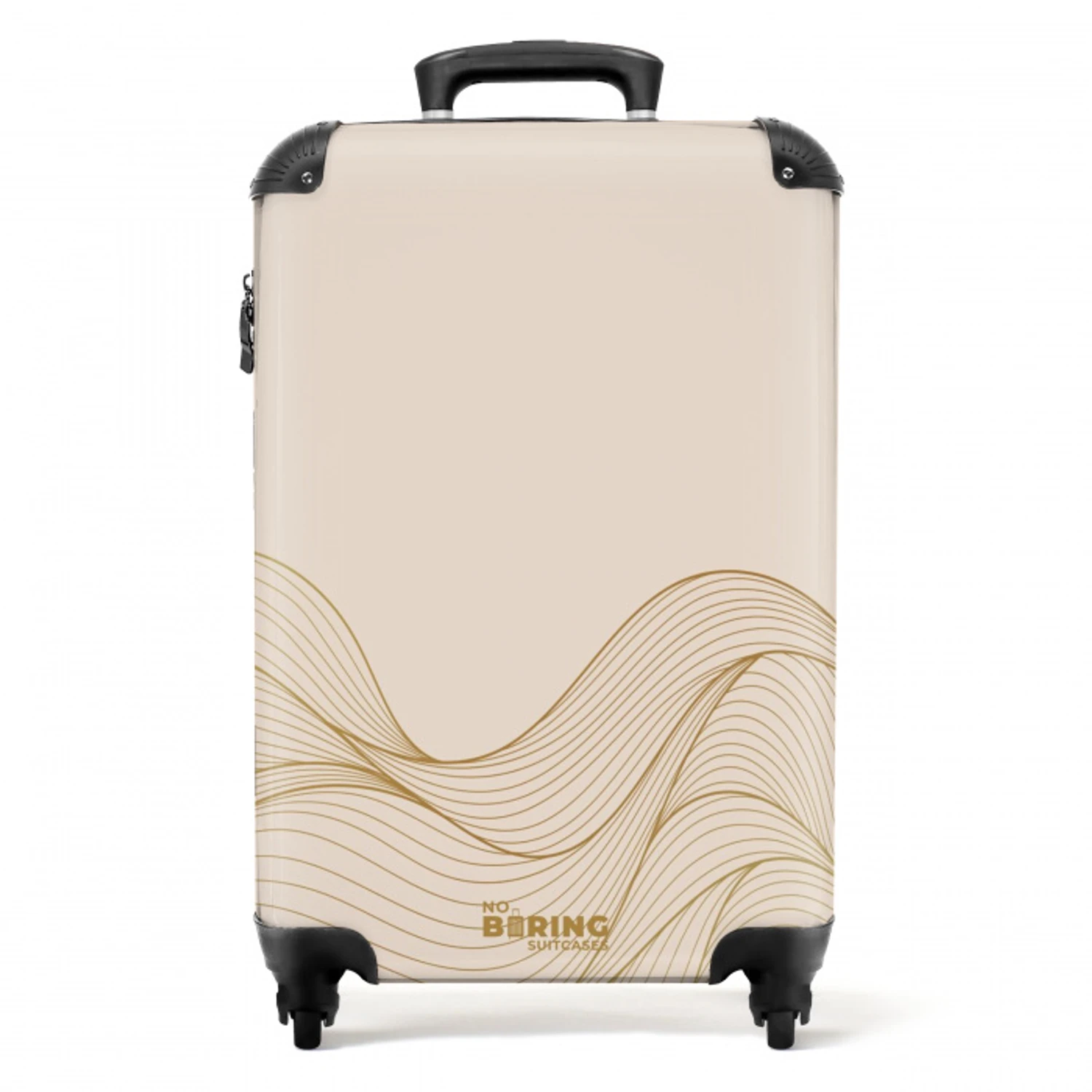 Minimal - Beige met gouden golven NBS - Handbagage koffer - Unisex middel -productfoto_recht