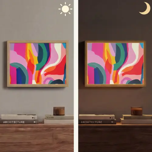 Vormen - Golvend - Abstract - Felroze Light Box met batterij (Wandlamp) middel -sfeer3