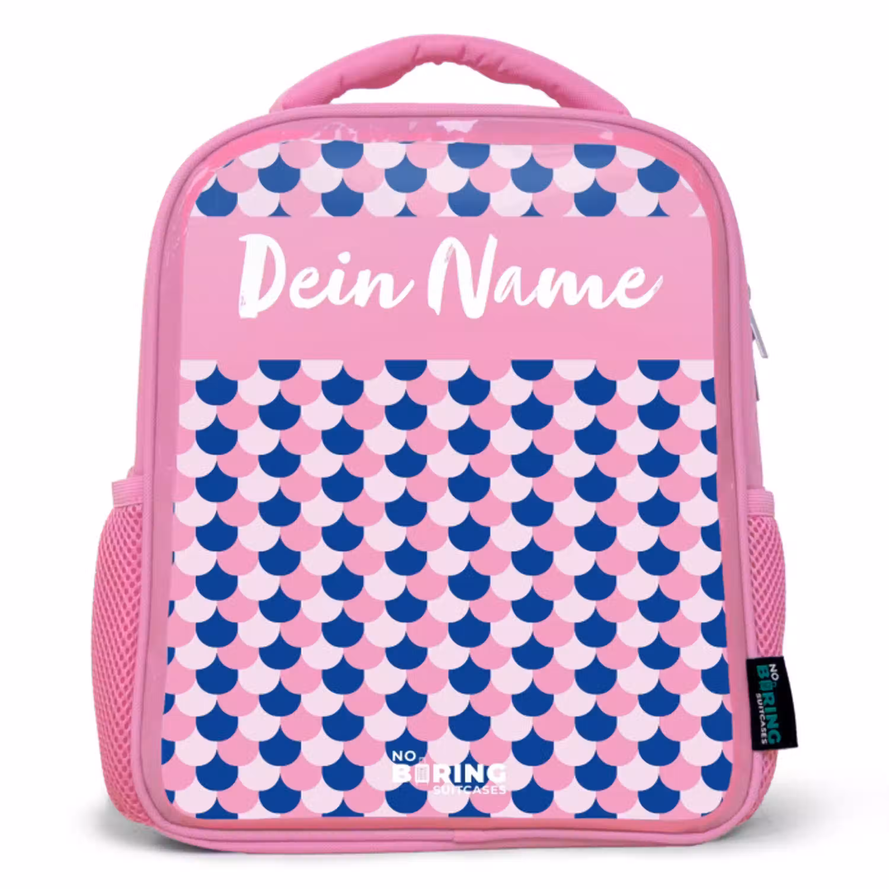 Schubben - Patroon - Blauw - Roze Kinderrugzak - Roze middel -3d