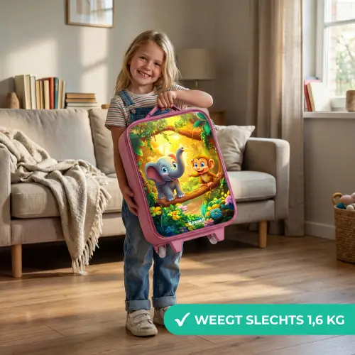 Olifant en aapje in kleurrijke jungle Kinderkoffer - Roze klein -sfeer2_NL
