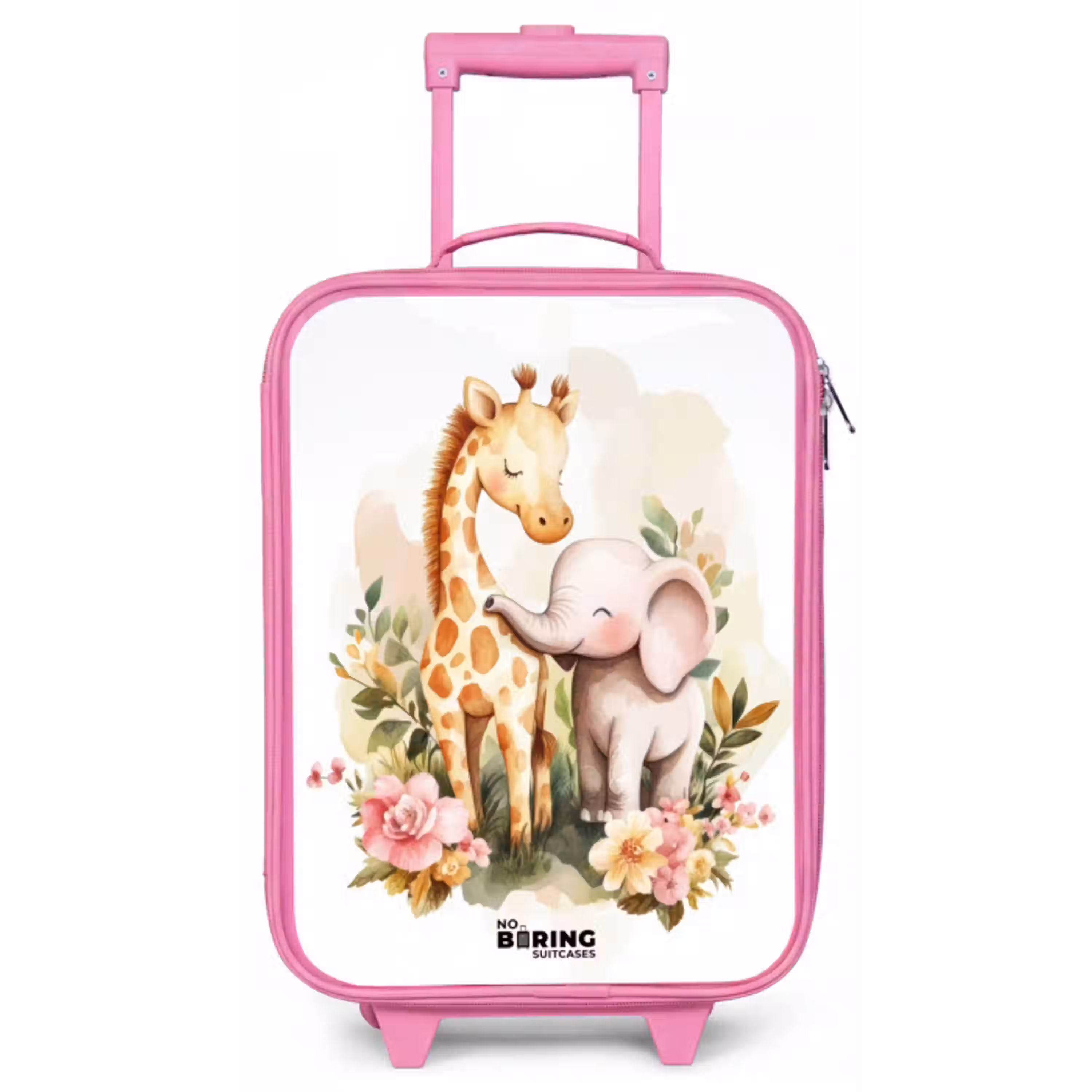 Giraffe en olifant tussen bloemen op witte achtergrond Kinderkoffer - Roze klein -zz3dotto