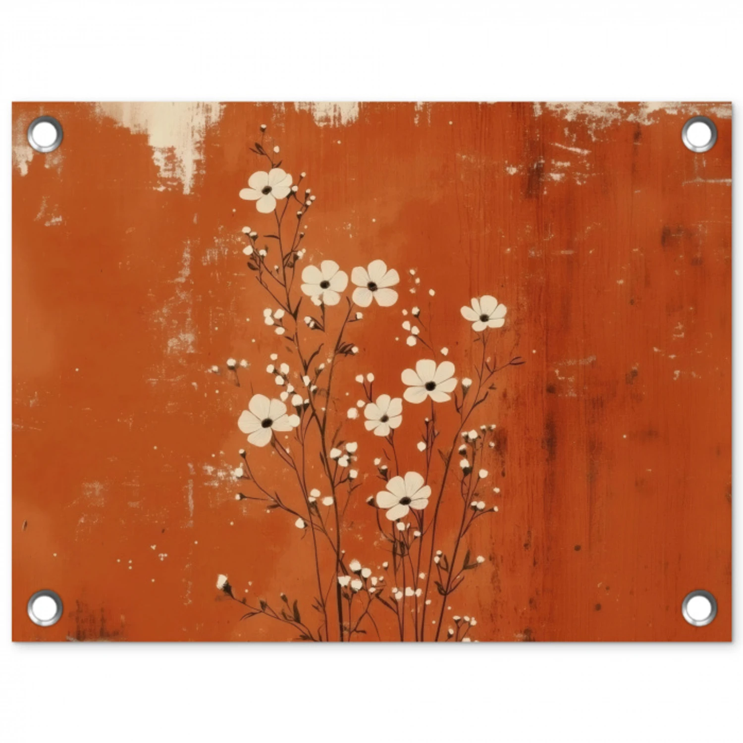 Bloemen - Wit - Subtiel - Roestkleur tuinposter los doek klein -3d