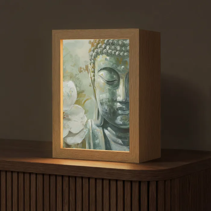 Boeddha - Groen - Lotusbloem - Wit Light Box met kabel (Tafellamp) klein -z3d_website