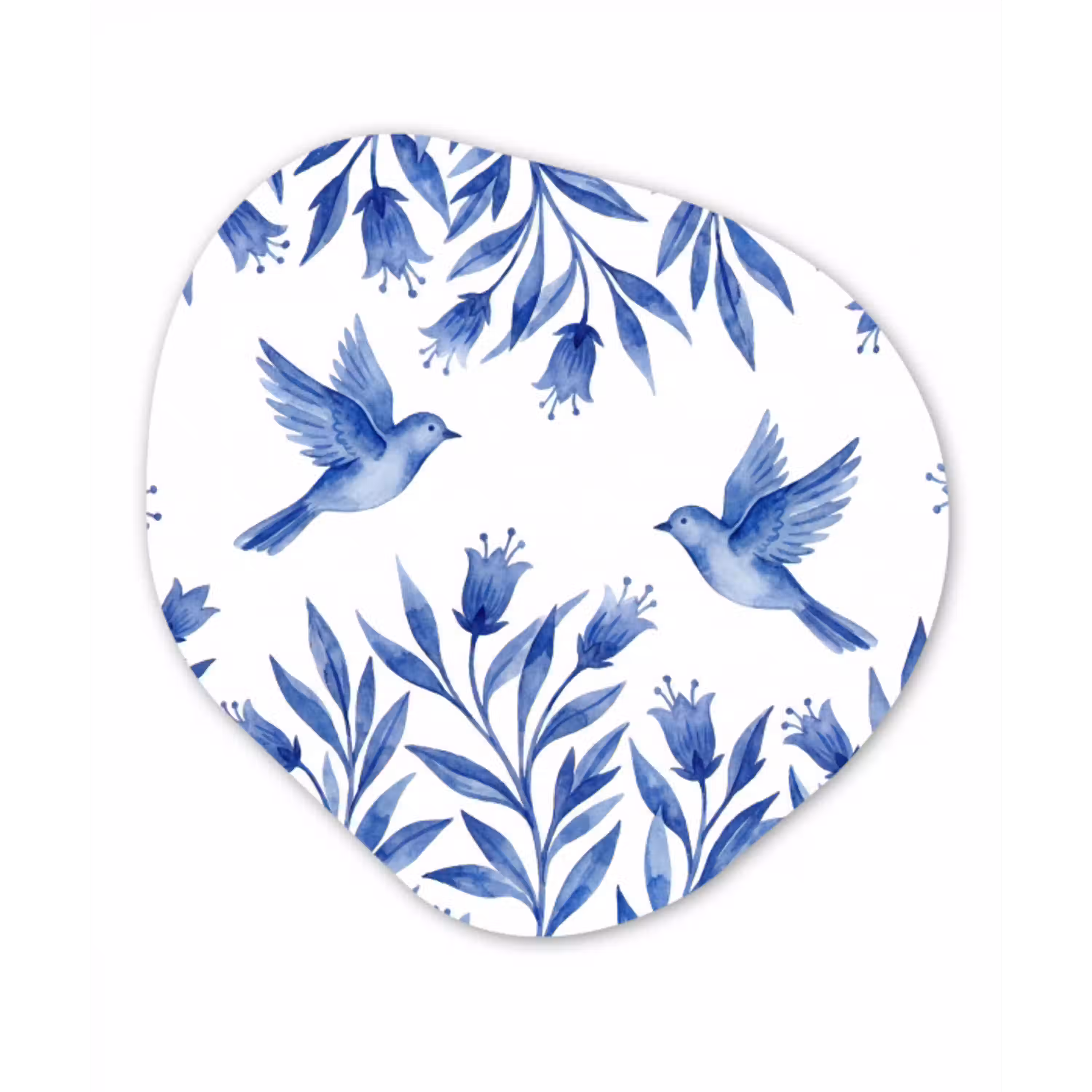 Modern - Vogels - Delfts - Blauw Wandcirkel Organisch Aluminium middel -3d