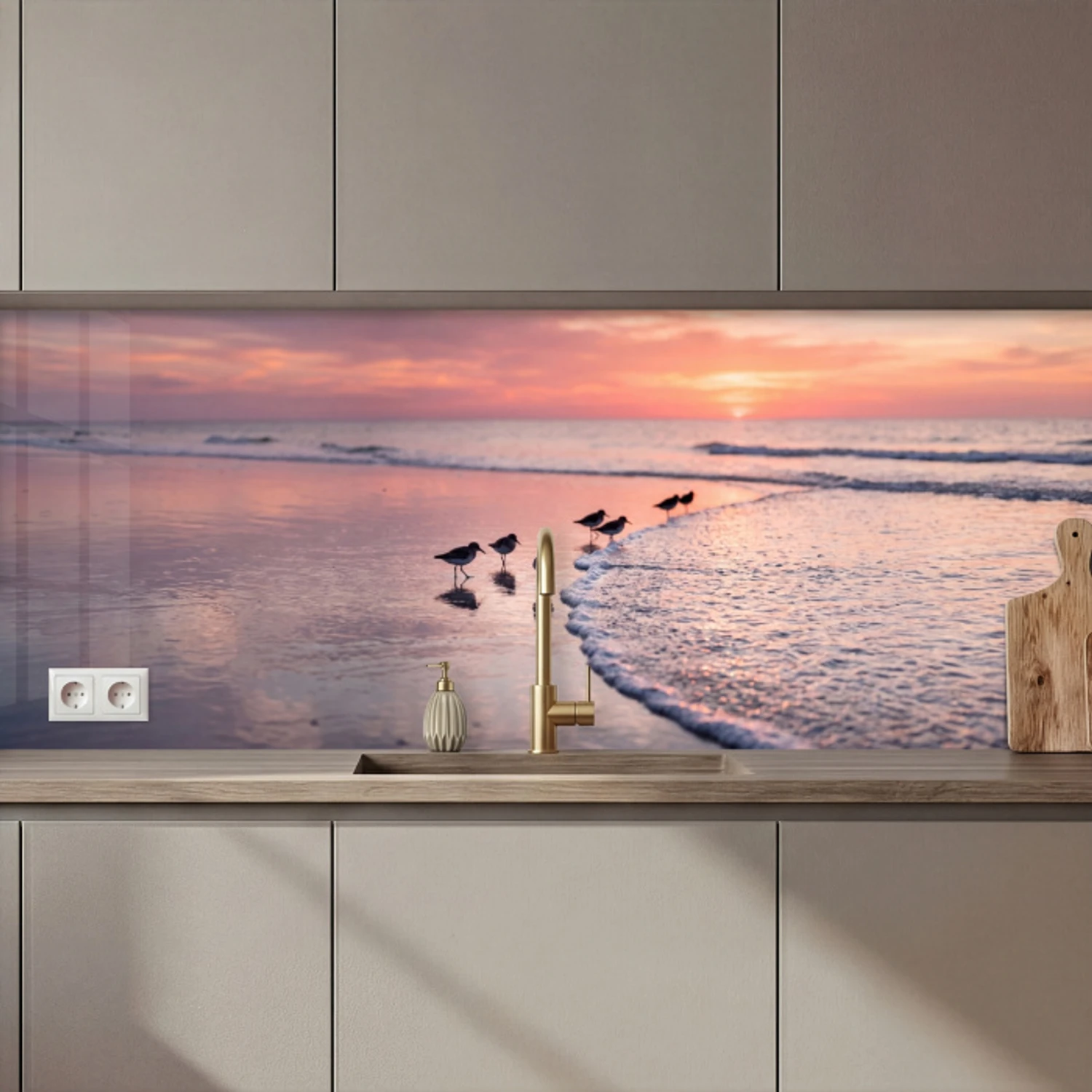 Meeuwen - Strand - Zee - Roze keuken achterwand 2 middel zz_3dshopping