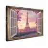 Doorkijk - Parijs - Eiffeltoren - Roze - Kersenbloesem Tuinposter op houten frame 2 cm dik klein -3d