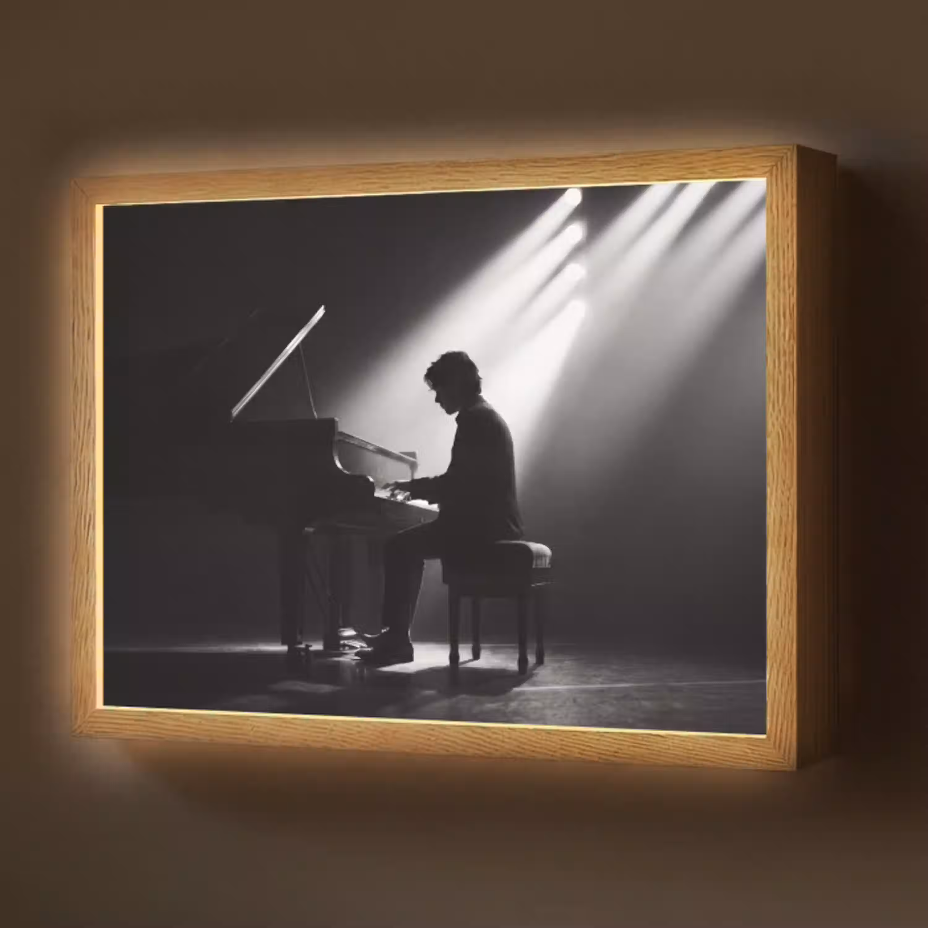 Persoon - Piano - Muziek - Zwart-wit - Podium Light Box met batterij (Wandlamp) middel -z3d_website