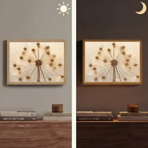 Bloemen - Bruin - Planten - Botanisch Light Box met batterij (Wandlamp) middel -sfeer3