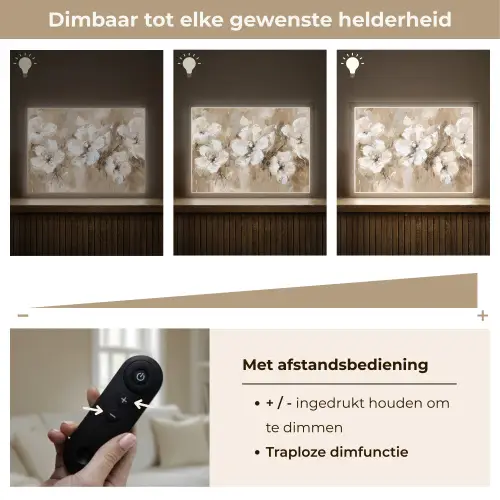 Bloemen - Beige - Abstract - Modern Light Box met batterij (Wandlamp) middel -USP_dimbaarNL