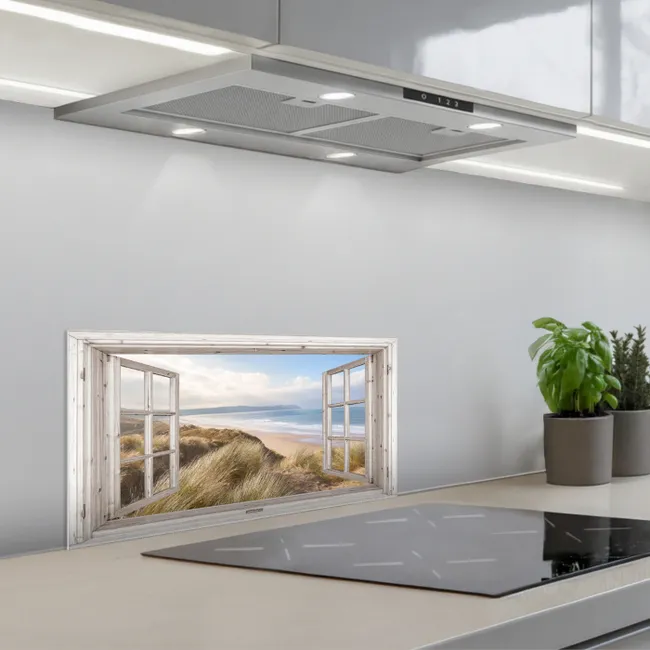 Duinenzicht op Oceaan keuken achterwand spatscherm klein -3d_schuin