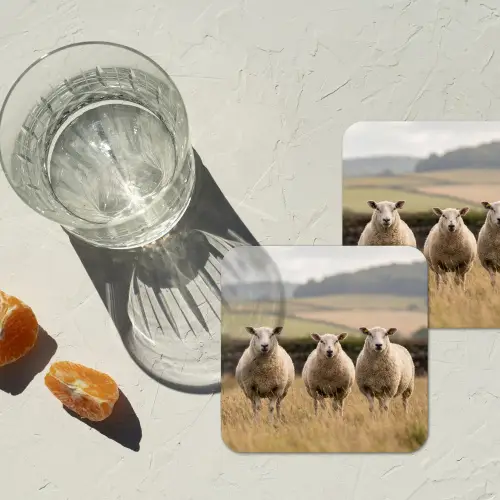 Schapen - Weidenlandschap - Heuvels onderzetter kurk middel -sfeer4