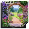 Doorkijk - Poort - Bloemen - Tuin Inductie beschemer met haakjes middel -3d