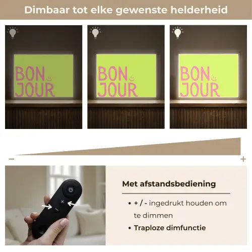 Groen - Smiley - Bonjour - Roze Light Box met batterij (Wandlamp) middel -USP_dimbaarNL