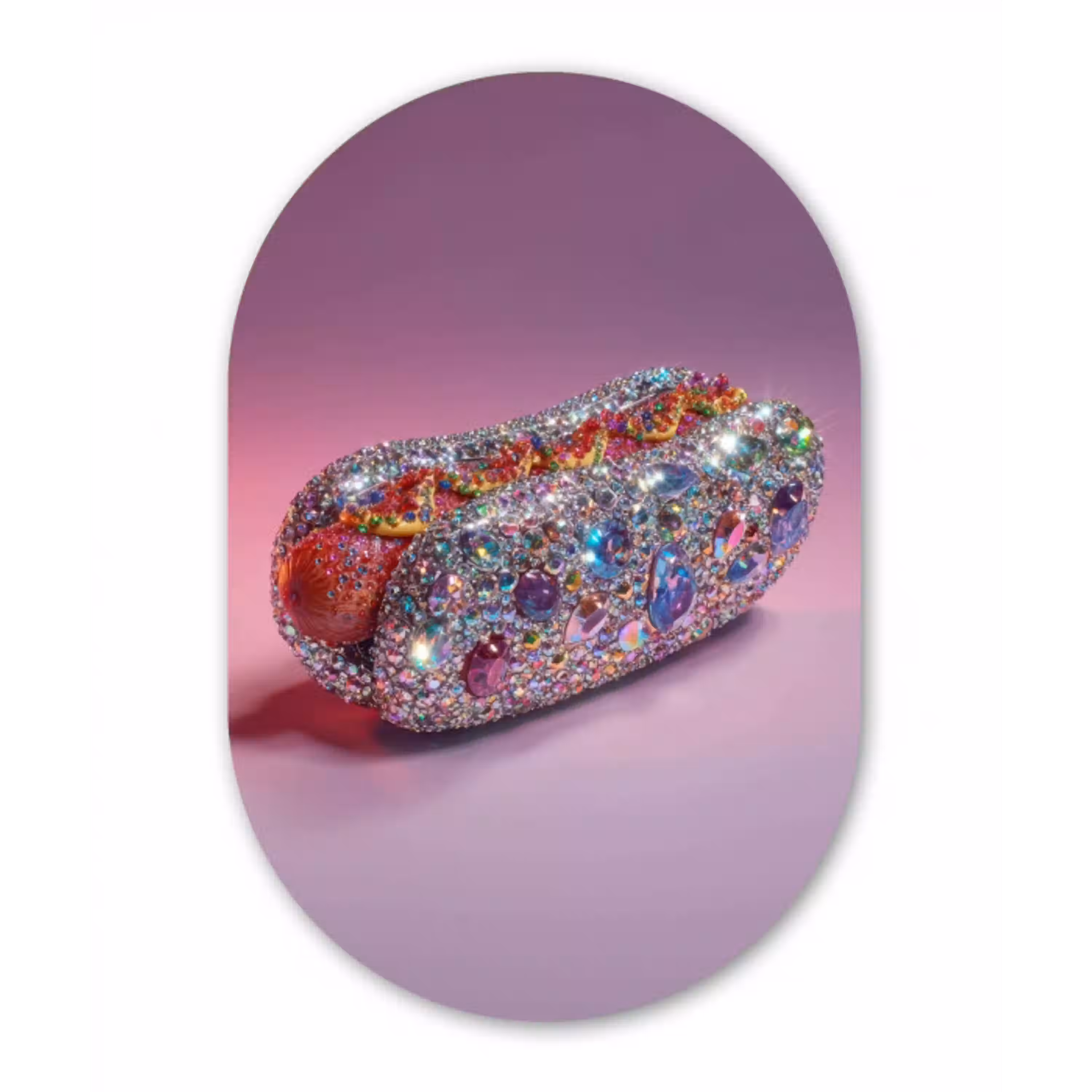 Hotdog - Steentjes - Glitters - Paars Wandcirkel Ovaal Glas middel -3d