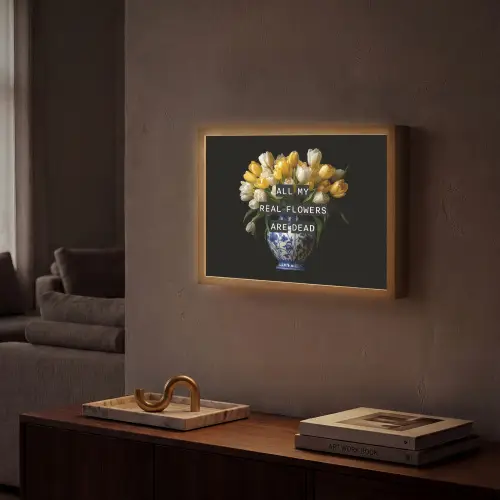 Quotes - Bloem - Tulp - Geel Light Box met batterij (Wandlamp) middel -sfeer1