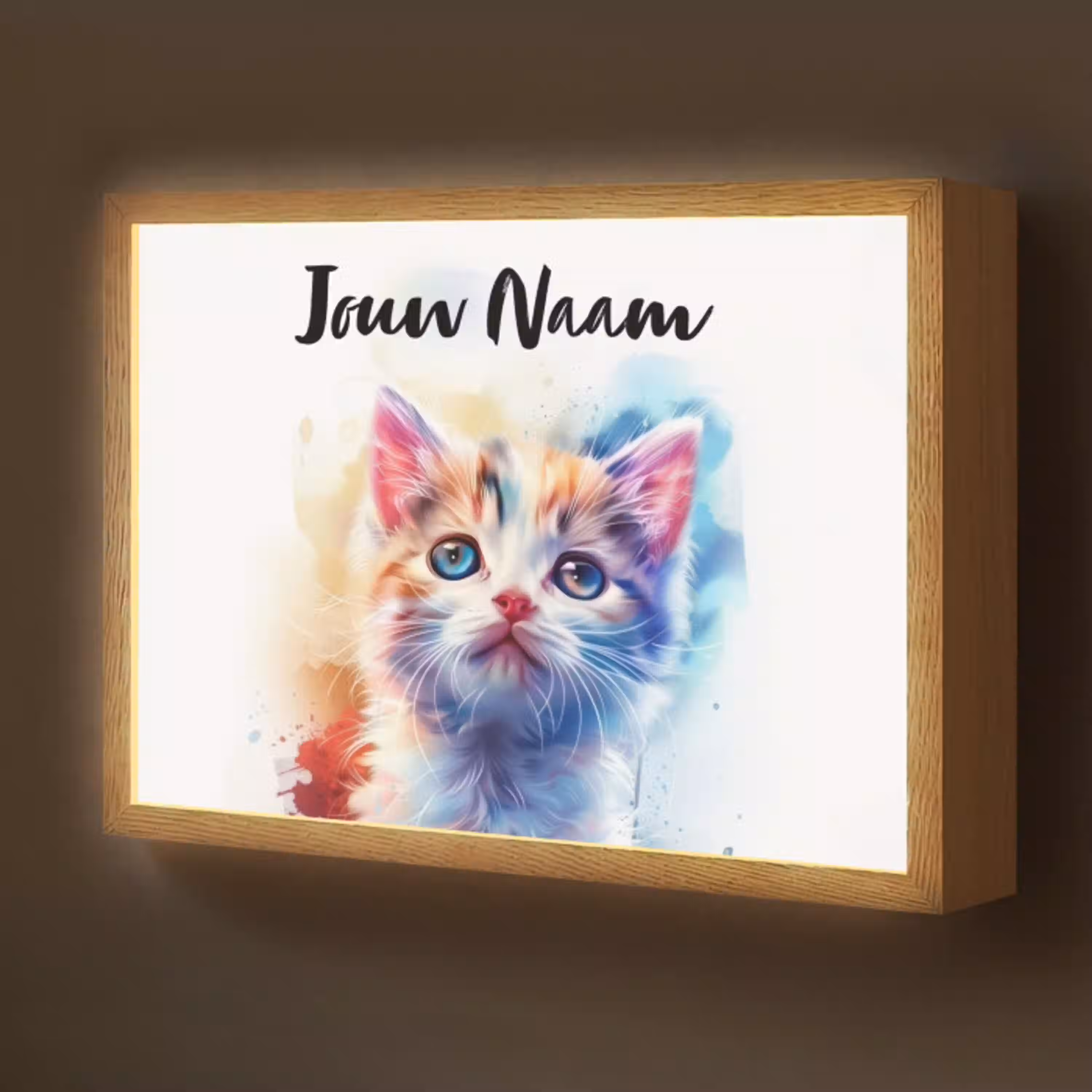 Kat - Portret - Kleuren - Verf - Wit Light Box met batterij (Wandlamp kind) middel -z3d_website