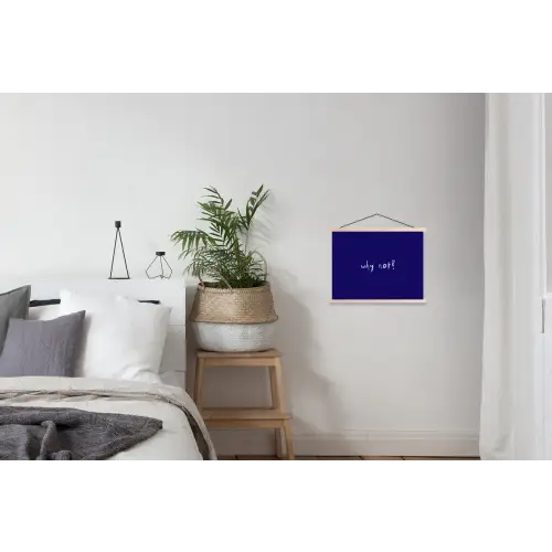 Why not - Blauw - Handgeschreven textielposter latten blank klein -woonkamer