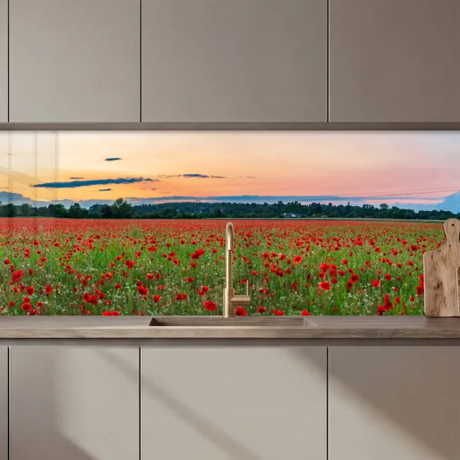 Keuken achterwand - Klaprozen - Landschap - Rood - Bloemen