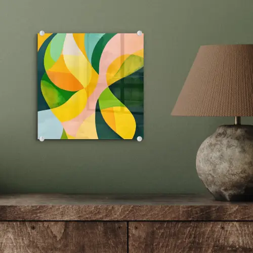Abstract - Geel - Roze - Groen plexiglas 5mm klein -sfeer3