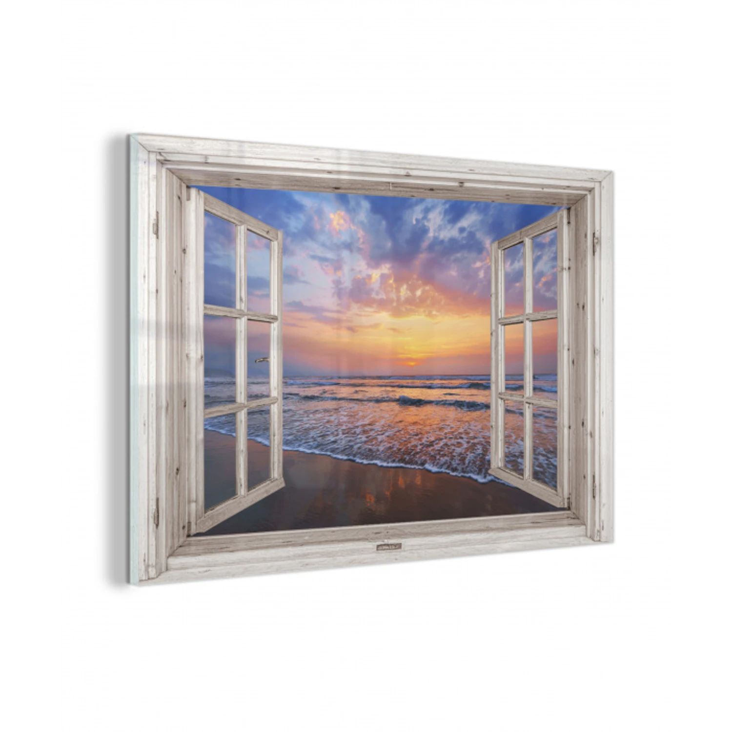 Doorkijk - Zee - Strand - Zonsondergang - Blauw plexiglas 5mm klein -z3d
